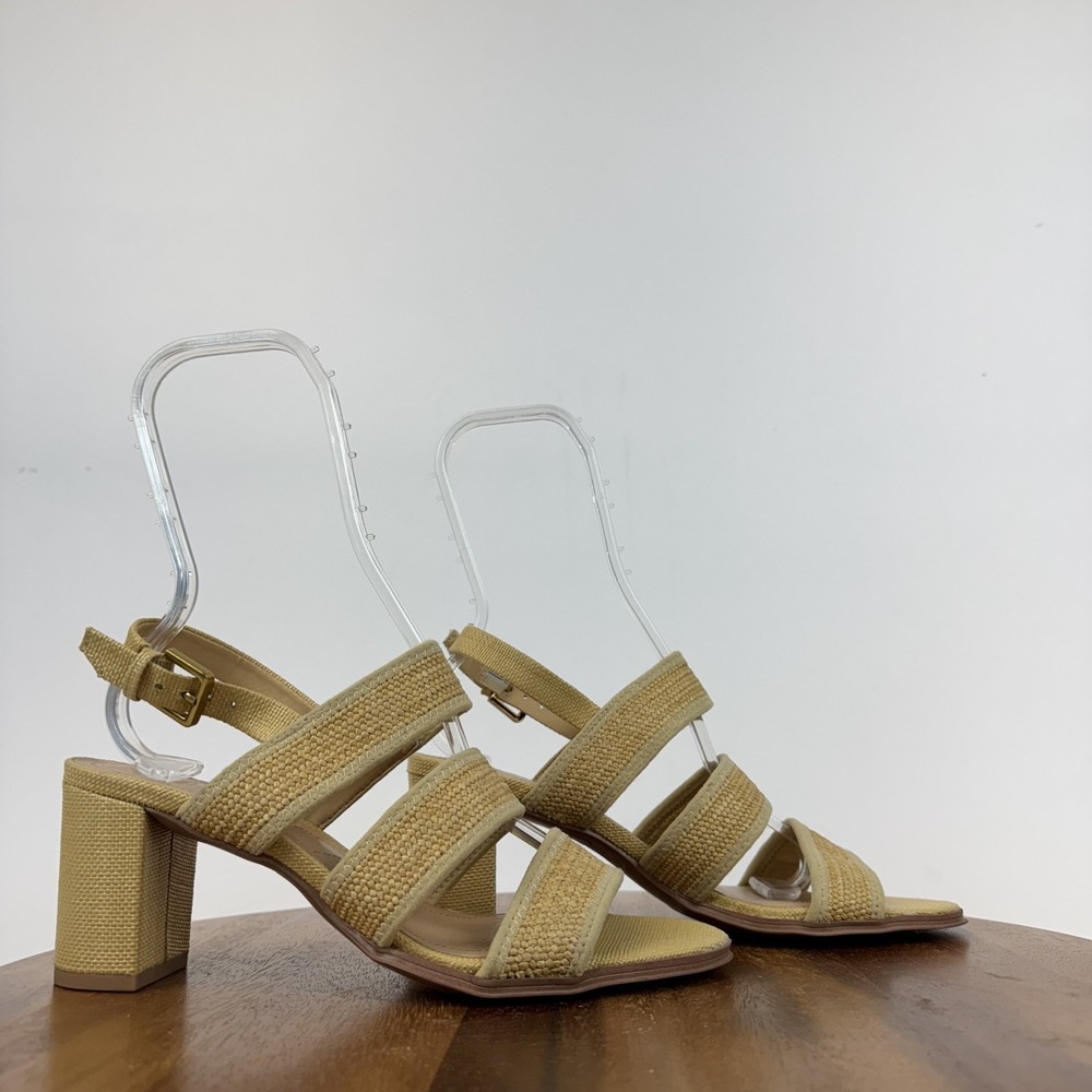 Womens Franco Sarto Buco Beige Raffia Slingback Strappy Heeled Sandals Size 9 M